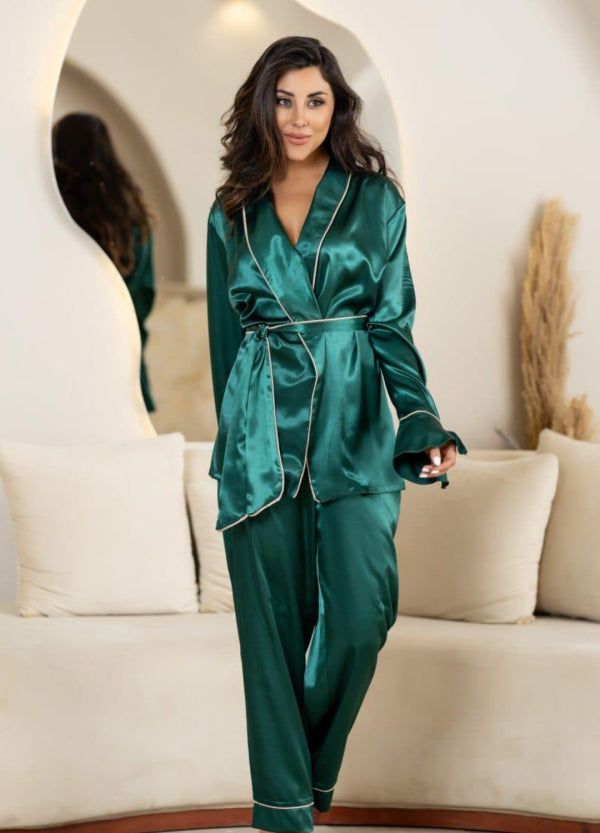Satin pajamas with belt at the waist 00869