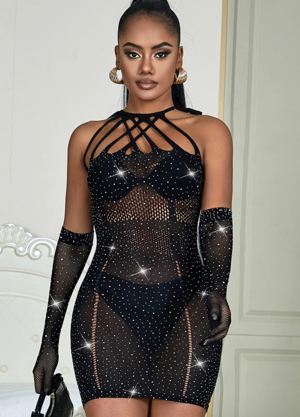 Mesh dress with gloves 03124