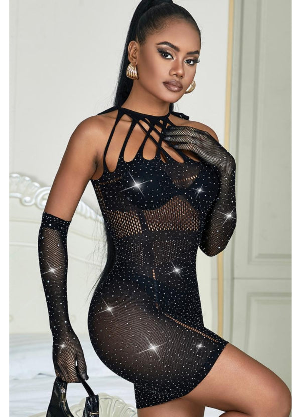Mesh dress with gloves 03124