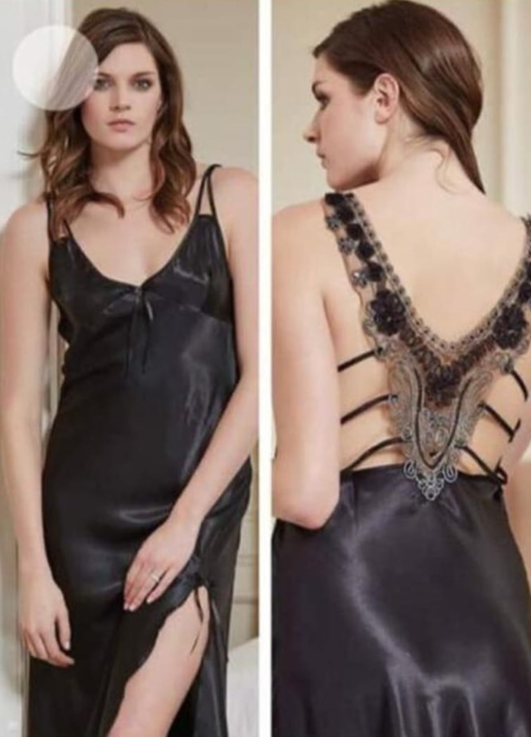 Soft black silk nightgown (03287)