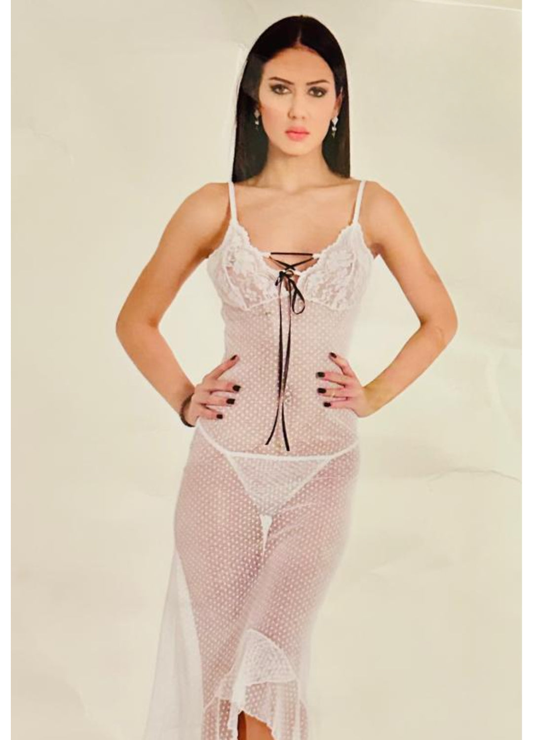White transparent chiffon lingerie 03986